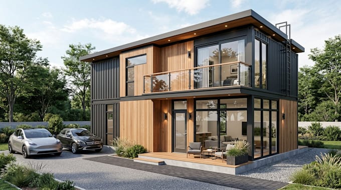 design modern 3d tiny house, container home, cabana home, small house, 3d render