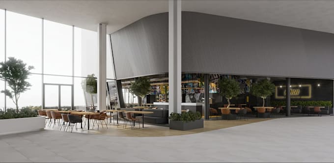 retrofit nostalgic restaurant interior, aesthetic bar, shopping mall,café render