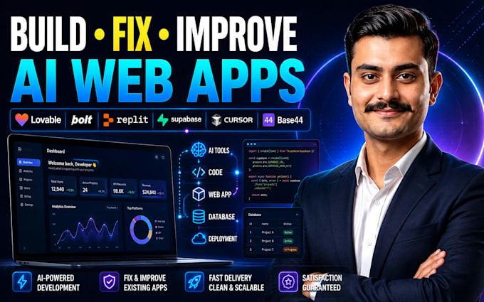 build, fix, improve web app with lovable, bolt, replit, supabase, cursor, base44