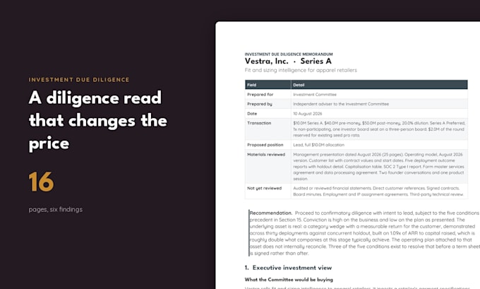 prepare an investment due diligence memo for your investment decision