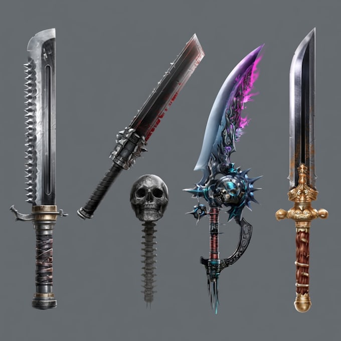 high quality weapon concept art for gaming and more