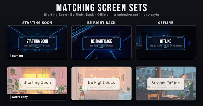 design twitch starting soon, brb and offline stream screens