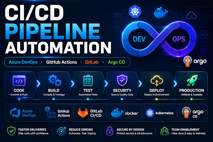 build cicd pipelines with azure devops, github actions, gitlab and argo cd