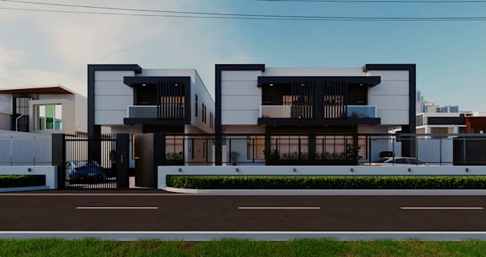 produce cgi building external for presentation,terraced property visual,driveway