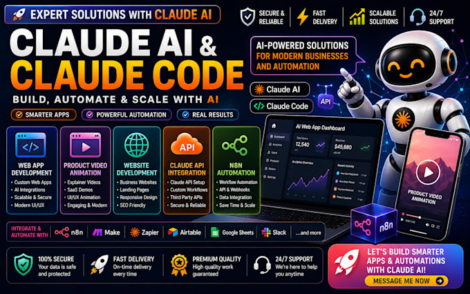 claude ai claude code for web app product video animation website claude api n8n