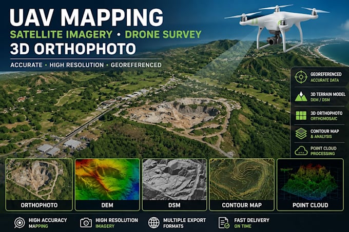 create professional uav mapping, satellite imagery, drone survey, 3d orthophoto