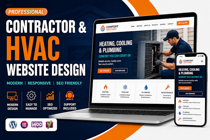 design a contractor, roofing, hvac, or plumbing website