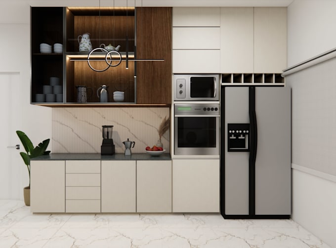 do your kitchen interior design with and realistic rendering