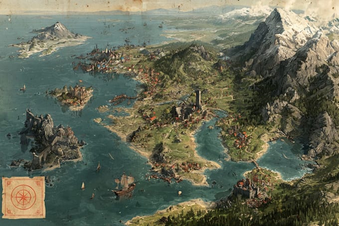 draw fantasy map illustration for map