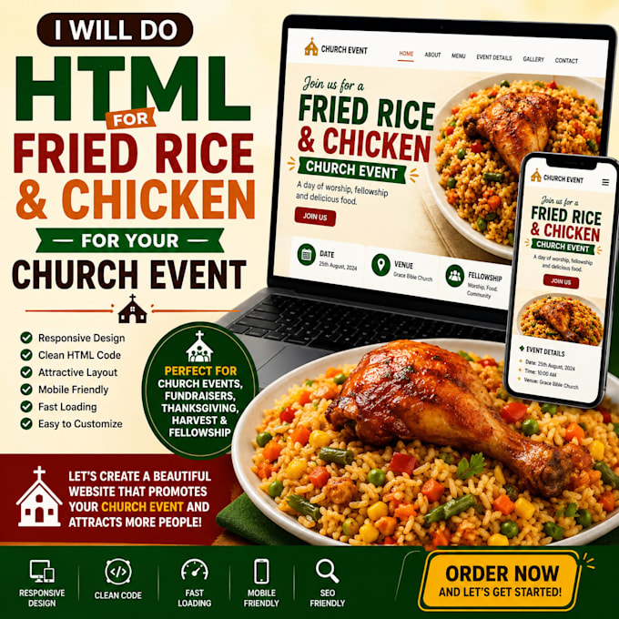 do html for fried rice and chicken for your church event