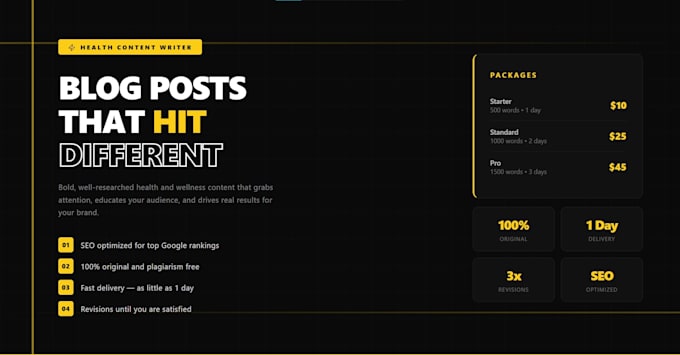 write SEO health blog posts and articles