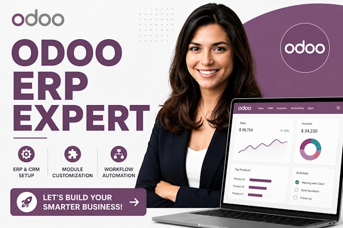 be your odoo developer for odoo erp setup odoo CRM and module customization