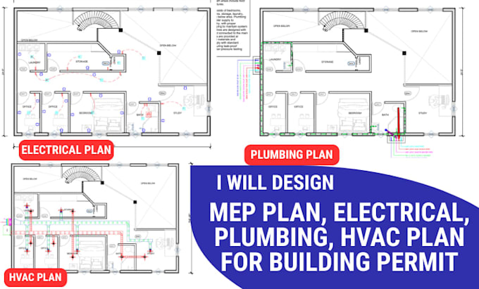 design mep plans electrical plumbing hvac for building permits