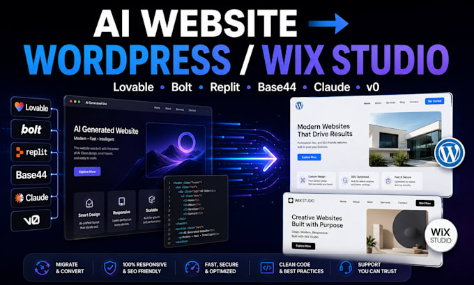 migrate cluade lovable bolt replit base44 ai website to wordpress wix studio