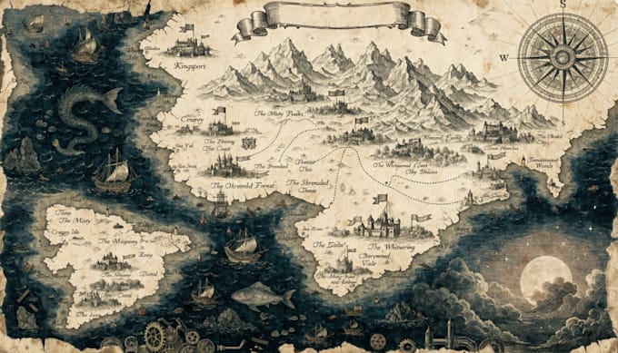 illustrate medieval fantasy and sci fi maps