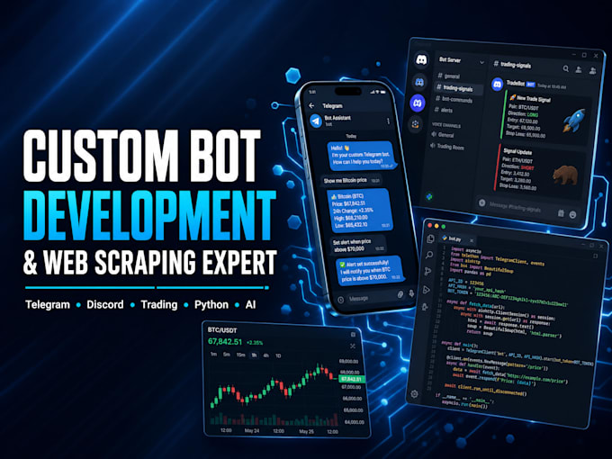develop telegram trading bot discord bot python script web scraping ai automatio