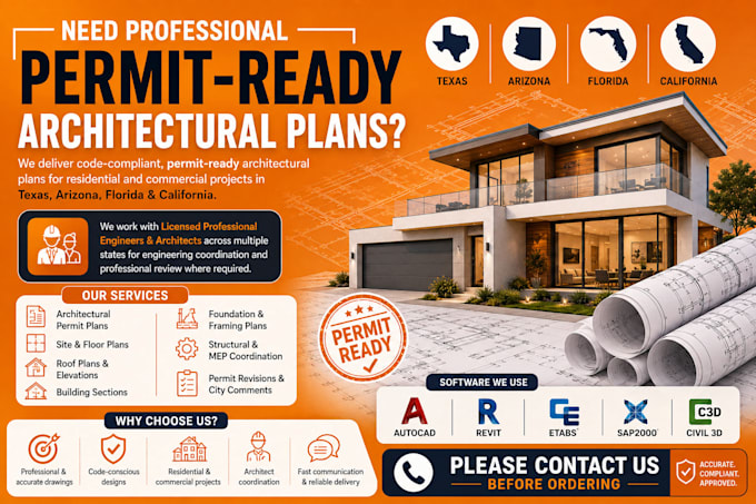 create permit ready architectural drawings for texas arizona and california