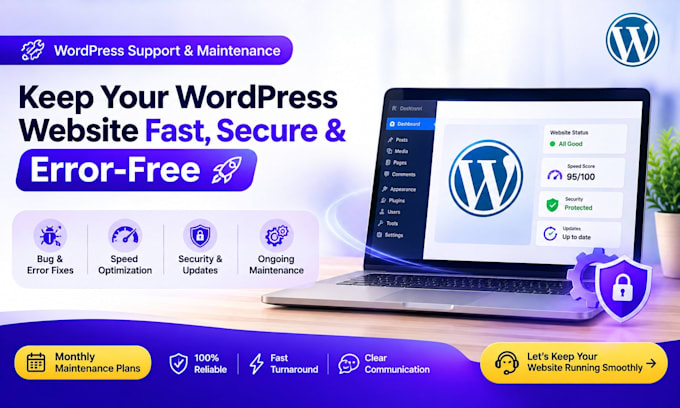 fix wordpress bugs, errors, speed, and provide monthly website maintenance