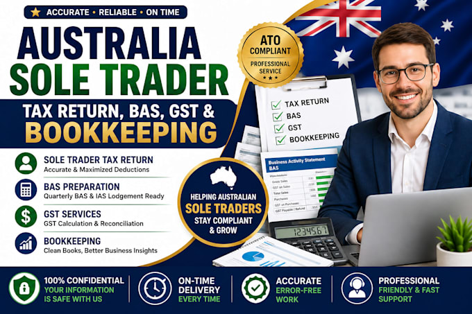 prepare australia sole trader tax return, bas, gst and bookkeeping