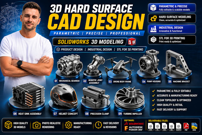 3d hard surface parametric cad design solidworks 3d modeling stl for 3d printing