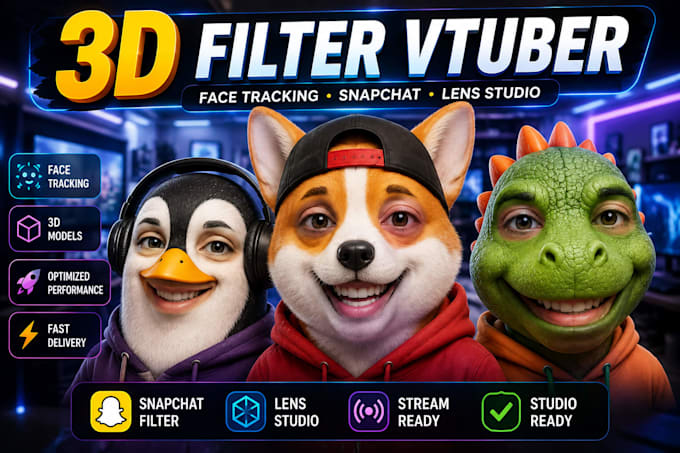 create custom 3d ar vtuber filter with face tracking for snapchat lens studio