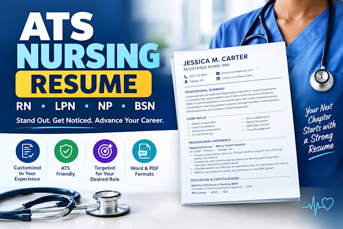 write an ats optimized nursing resume for rn lpn and np