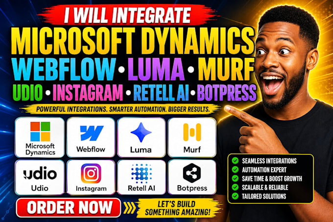 integrate microsoft dynamics webflow luma murf udio instagram retell ai botpress