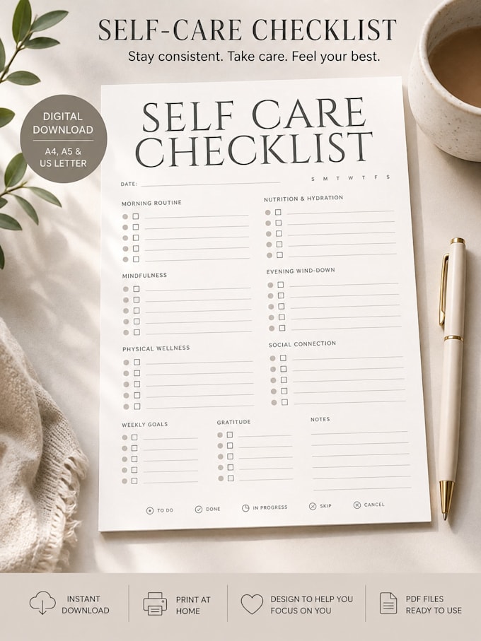 design custom self care, wellness and daily checklists