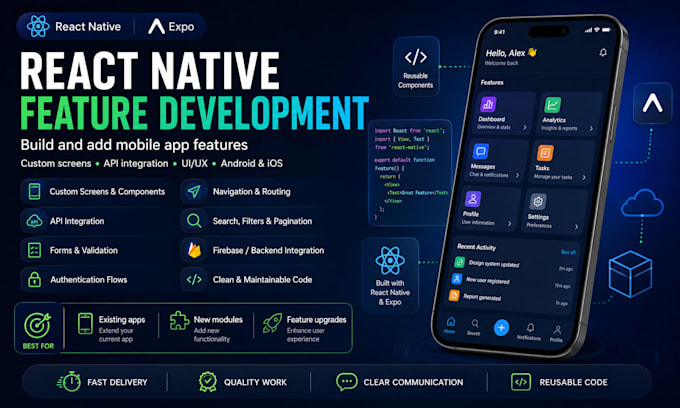 develop react native or expo mobile app features