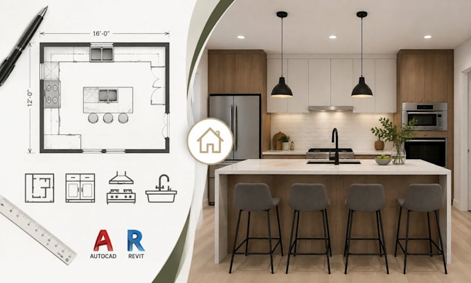 design functional kitchen layouts, residential planning and drafting