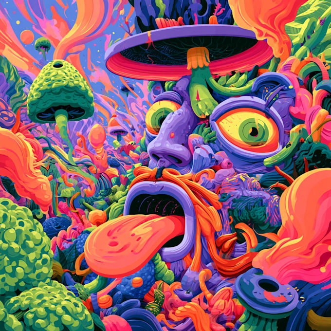 create colorful psychedelic and trippy style illustration