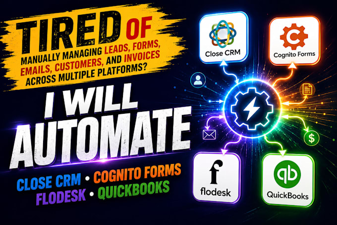 automate close CRM, cognito forms, flodesk and quickbooks