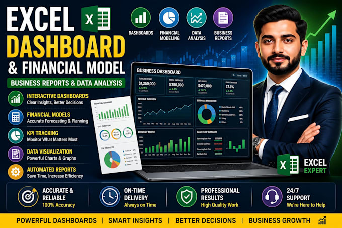 create excel dashboard, financial model and business reports
