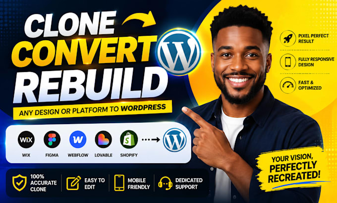 clone website or convert wix figma lovable webflow shopify to wordpress