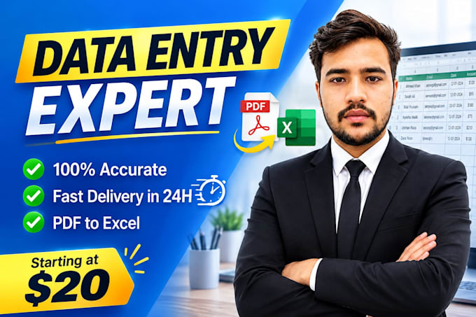 do data entry ,excel, PDF to excel and web search