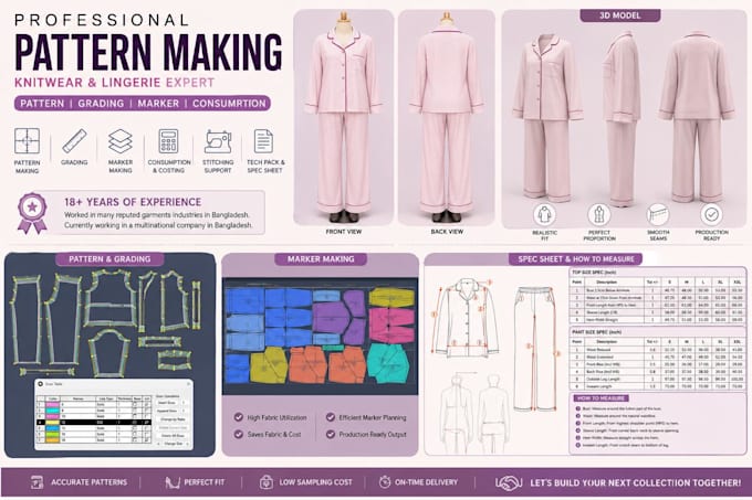 make clothing sewing patterns, grading and spec