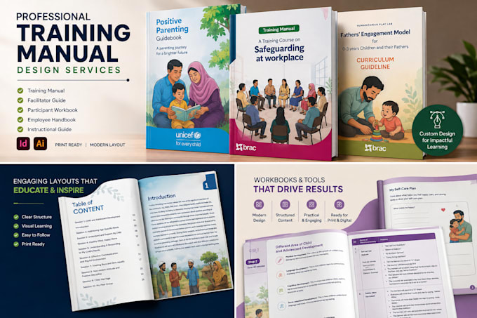 design a professional training manual, workbook, or facilitator guide