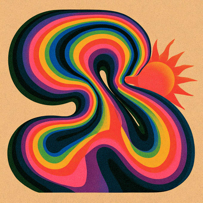 draw a unique psychedelic vintage retro logo art
