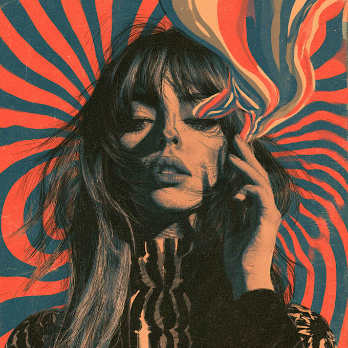 vintage retro style poster psychedelic illustration
