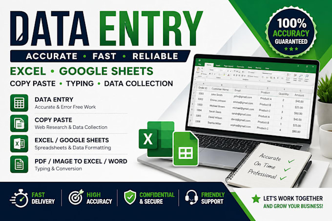 do accurate data entry and excel spreadsheet work