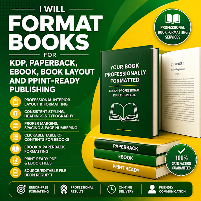 format books for KDP, paperback, ebook, book layout and print ready publishing