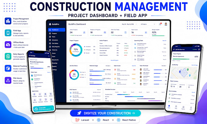 develop construction project management software and app
