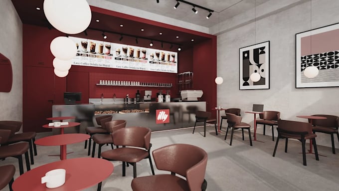 redesign restaurant interior, cafe 3d rendering, architect 2d plan, bar 3d video