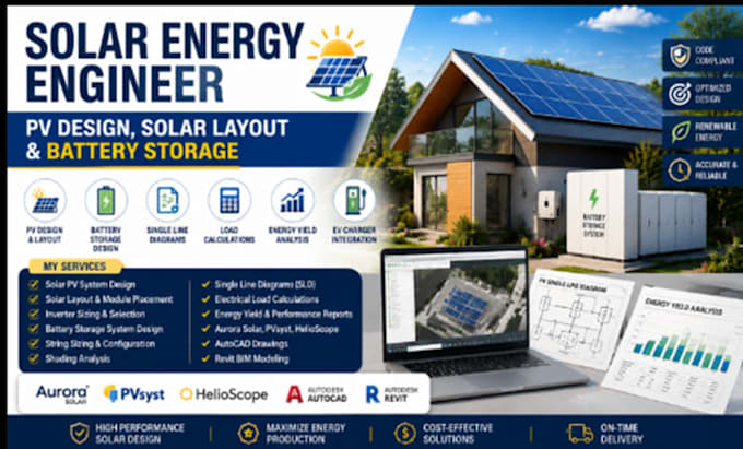 solar energy, engineer, pv design, solar layout , battery storage