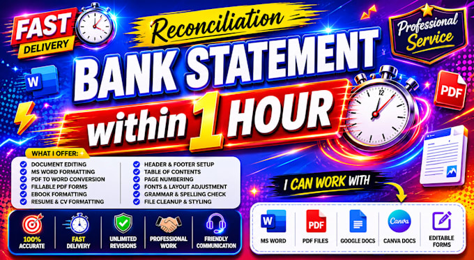 reconcile made bank statement PDF to editable format