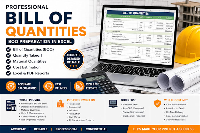 prepare professional bill of quantities boq in excel
