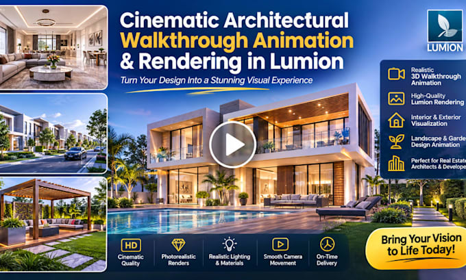 create cinematic architectural walkthrough animation and rendering in lumion