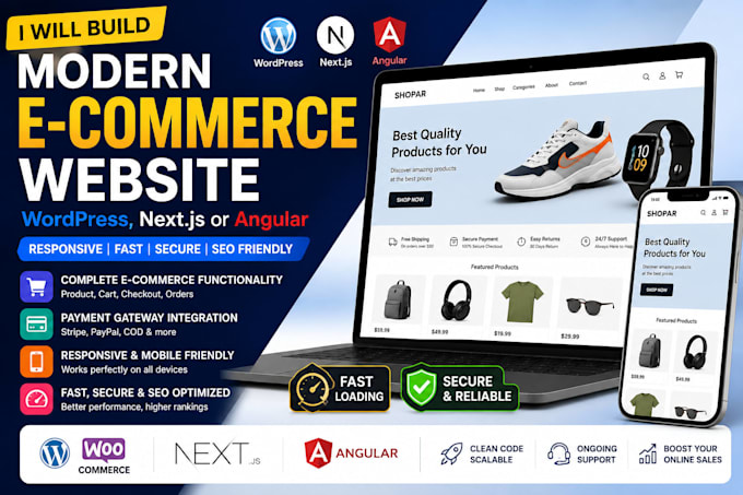 build a modern ecommerce website in wordpress ,nextjs or angular