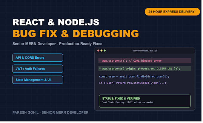 fix react, node js, mongodb bugs and mern stack issues