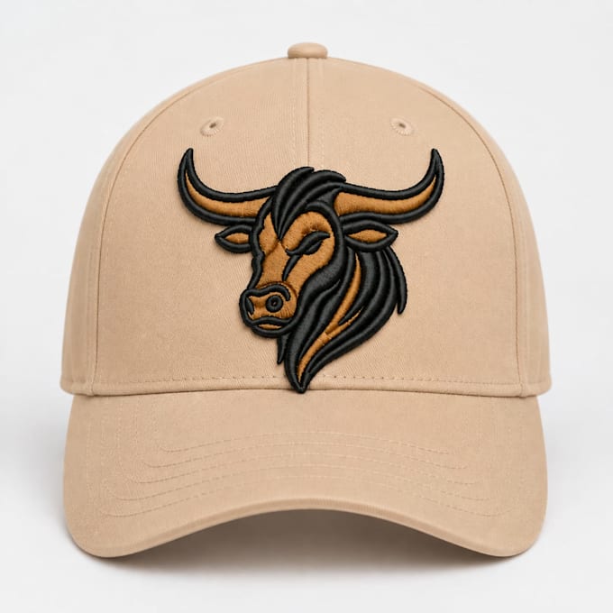 create 3d puff longhorn bull embroidery digitizing for caps